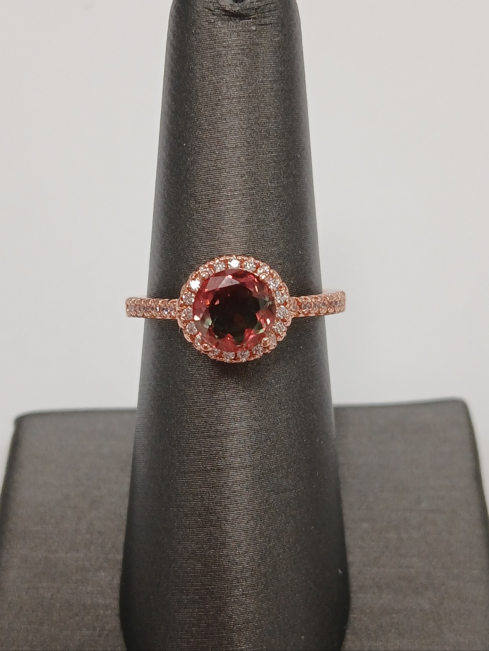 NEW! Rose Gold Watermelon AAA CZ Halo Ring - Goldoro Size 7